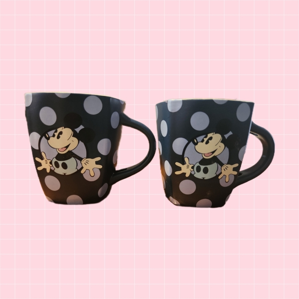 Disney Parks Polka Dot Mickey Ceramic Mug Set 2